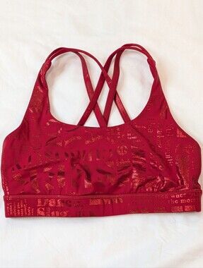 lululemon Metallic Red Strappy Crossback Sports Bra With Wording Size 4